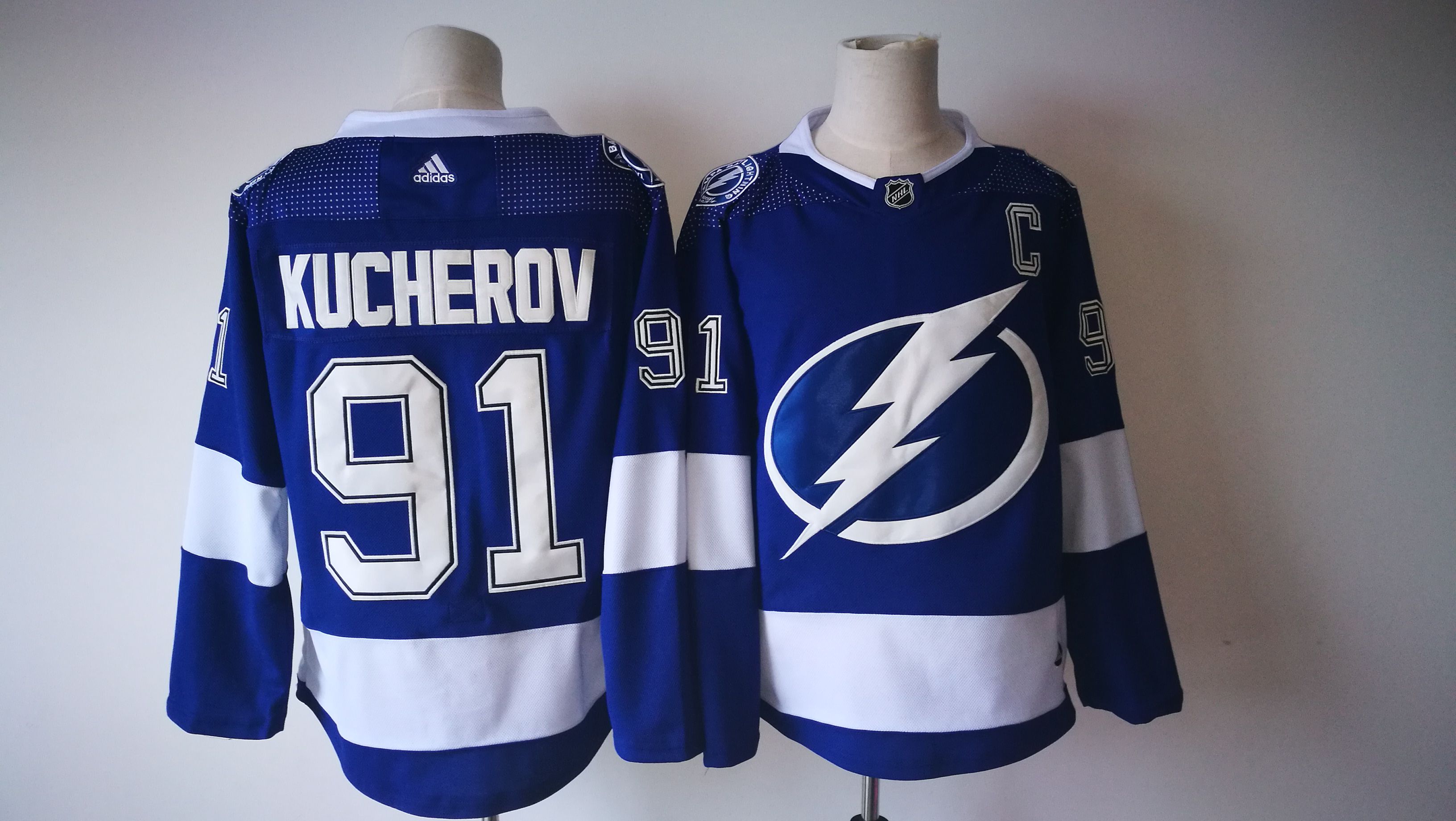 Men Tampa Bay Lightning 91 Kucherov Blue Adidas Hockey Stitched NHL Jerseys
